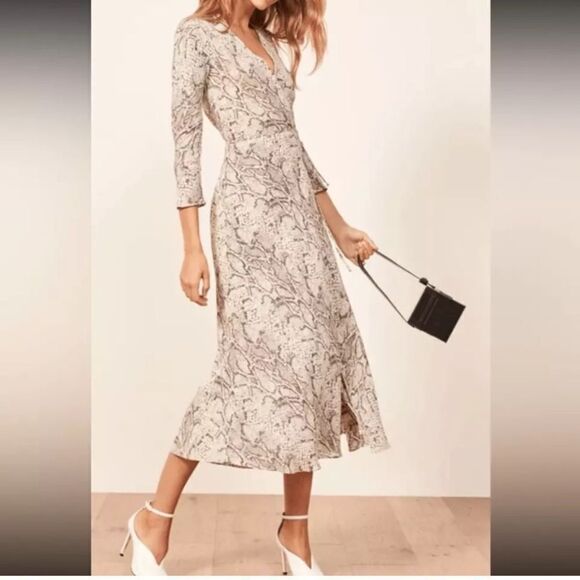 Reformation Jaz Tan Midi Dress Python Wrap Snake Size S - Picture 6 of 13